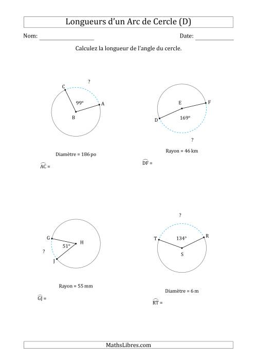 Calcul de la Longueur d'un Arc de Cercle en Tenant Compte de la Diamètre ou du Rayon (D)