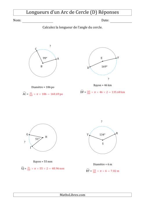 Calcul de la Longueur d'un Arc de Cercle en Tenant Compte de la Diamètre ou du Rayon (D) page 2