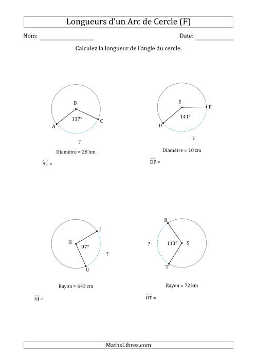 Calcul de la Longueur d'un Arc de Cercle en Tenant Compte de la Diamètre ou du Rayon (F)