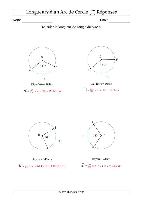 Calcul de la Longueur d'un Arc de Cercle en Tenant Compte de la Diamètre ou du Rayon (F) page 2