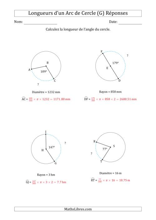 Calcul de la Longueur d'un Arc de Cercle en Tenant Compte de la Diamètre ou du Rayon (G) page 2
