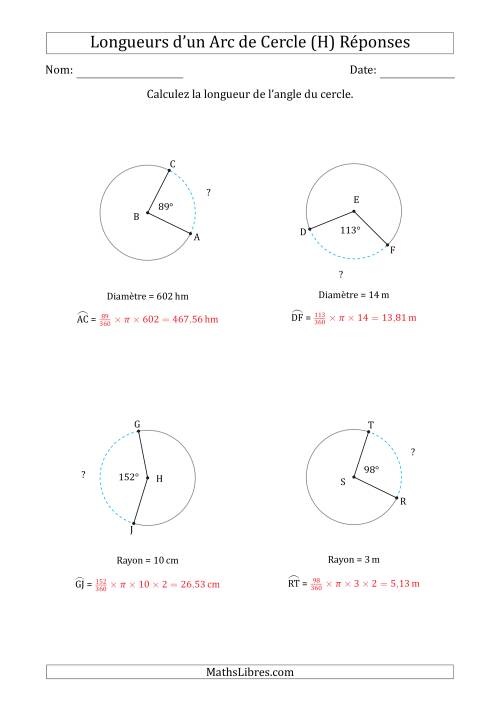 Calcul de la Longueur d'un Arc de Cercle en Tenant Compte de la Diamètre ou du Rayon (H) page 2