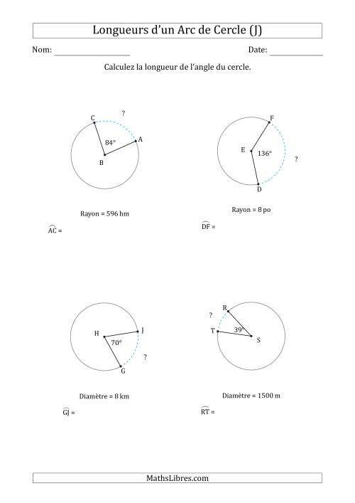 Calcul de la Longueur d'un Arc de Cercle en Tenant Compte de la Diamètre ou du Rayon (J)