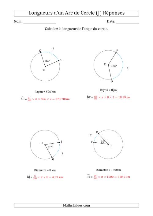 Calcul de la Longueur d'un Arc de Cercle en Tenant Compte de la Diamètre ou du Rayon (J) page 2