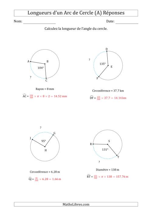 Calcul de la Longueur d'un Arc de Cercle en Tenant Compte de la Circonférence, la Diamètre ou du Rayon (A) page 2