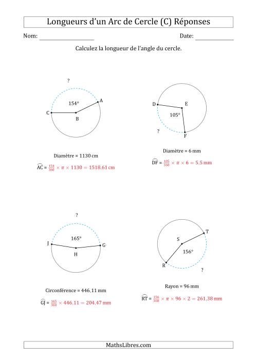 Calcul de la Longueur d'un Arc de Cercle en Tenant Compte de la Circonférence, la Diamètre ou du Rayon (C) page 2