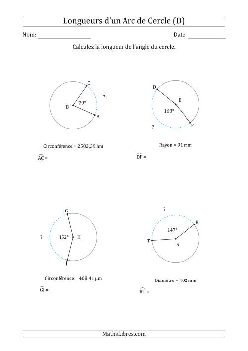 Calcul de la Longueur d'un Arc de Cercle en Tenant Compte de la Circonférence, la Diamètre ou du Rayon (D)