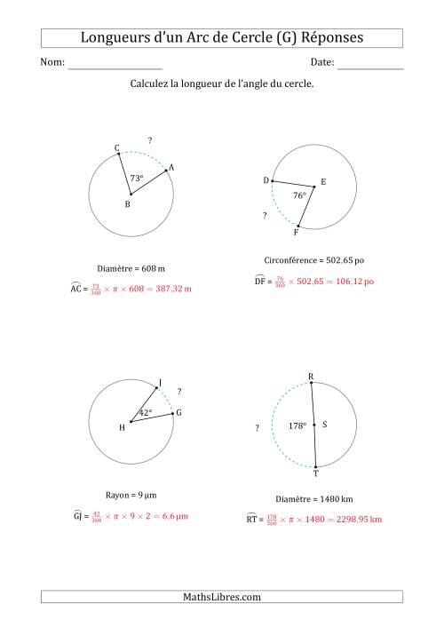 Calcul de la Longueur d'un Arc de Cercle en Tenant Compte de la Circonférence, la Diamètre ou du Rayon (G) page 2