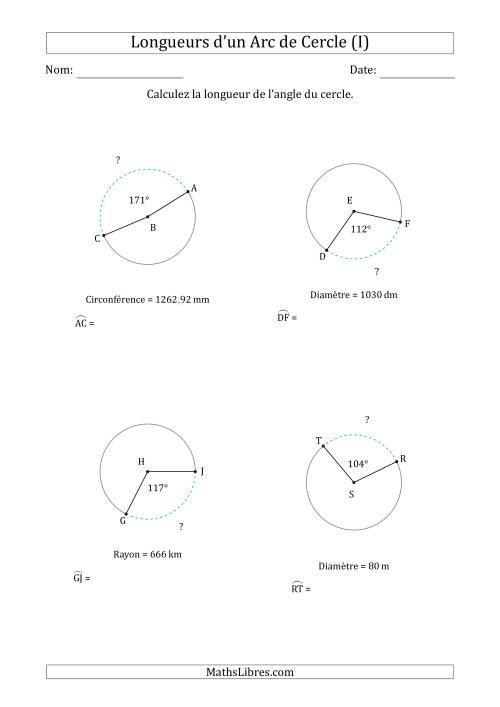 Calcul de la Longueur d'un Arc de Cercle en Tenant Compte de la Circonférence, la Diamètre ou du Rayon (I)