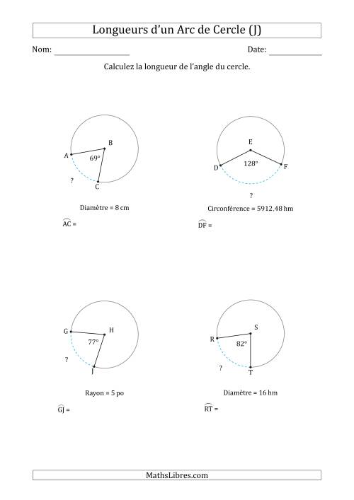 Calcul de la Longueur d'un Arc de Cercle en Tenant Compte de la Circonférence, la Diamètre ou du Rayon (J)