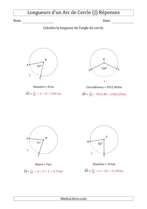 Calcul de la Longueur d'un Arc de Cercle en Tenant Compte de la Circonférence, la Diamètre ou du Rayon (J) page 2