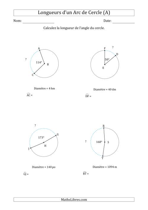 Calcul de la Longueur d'un Arc de Cercle en Tenant Compte de la Diamètre (Tout)