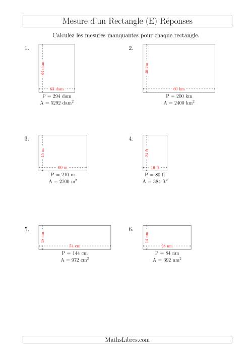 Calcul de la Longueur et la Largeur des Rectangles (Avec de Larges Nombres Entiers) (E) page 2