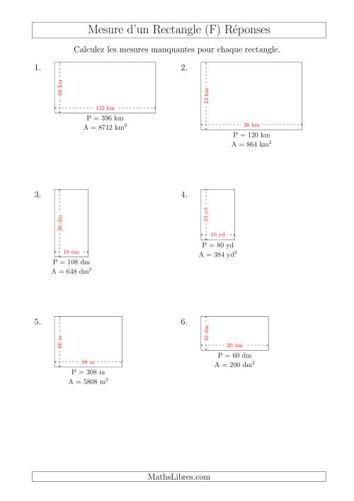 Calcul de la Longueur et la Largeur des Rectangles (Avec de Larges Nombres Entiers) (F) page 2