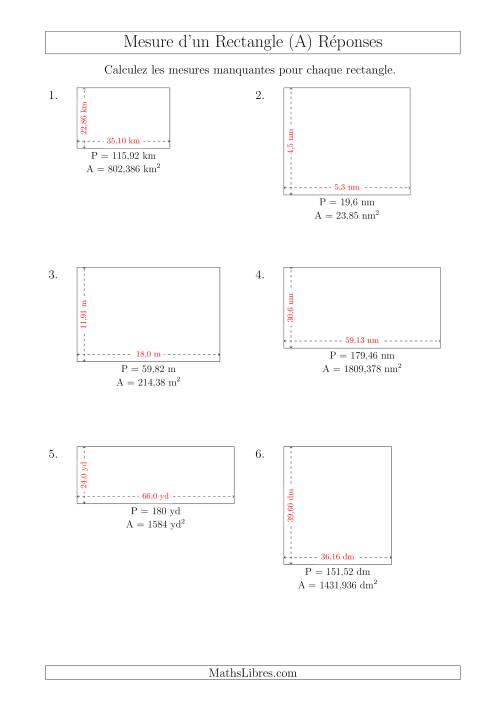Calcul de la Longueur et la Largeur des Rectangles (Avec des Nombres Décimaux) (A) page 2