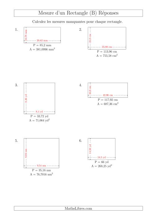 Calcul de la Longueur et la Largeur des Rectangles (Avec des Nombres Décimaux) (B) page 2