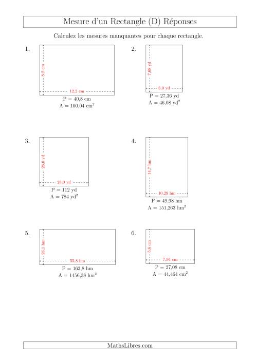 Calcul de la Longueur et la Largeur des Rectangles (Avec des Nombres Décimaux) (D) page 2