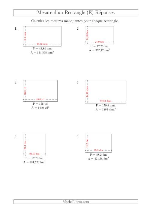 Calcul de la Longueur et la Largeur des Rectangles (Avec des Nombres Décimaux) (E) page 2