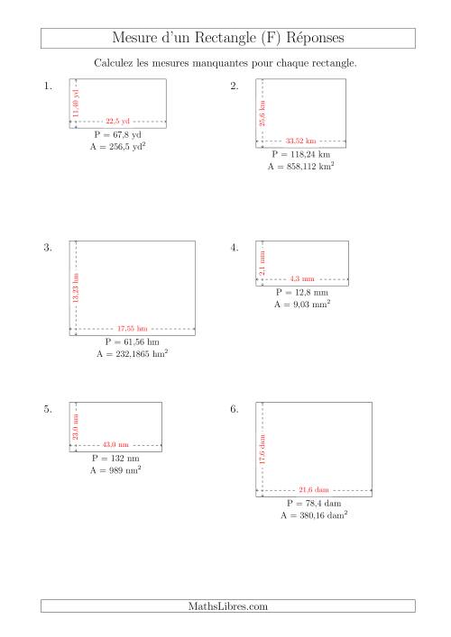 Calcul de la Longueur et la Largeur des Rectangles (Avec des Nombres Décimaux) (F) page 2