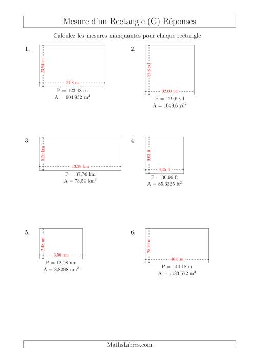 Calcul de la Longueur et la Largeur des Rectangles (Avec des Nombres Décimaux) (G) page 2