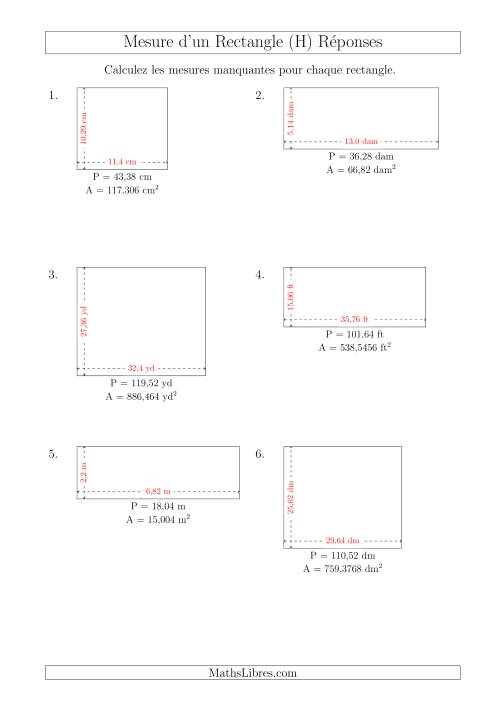 Calcul de la Longueur et la Largeur des Rectangles (Avec des Nombres Décimaux) (H) page 2