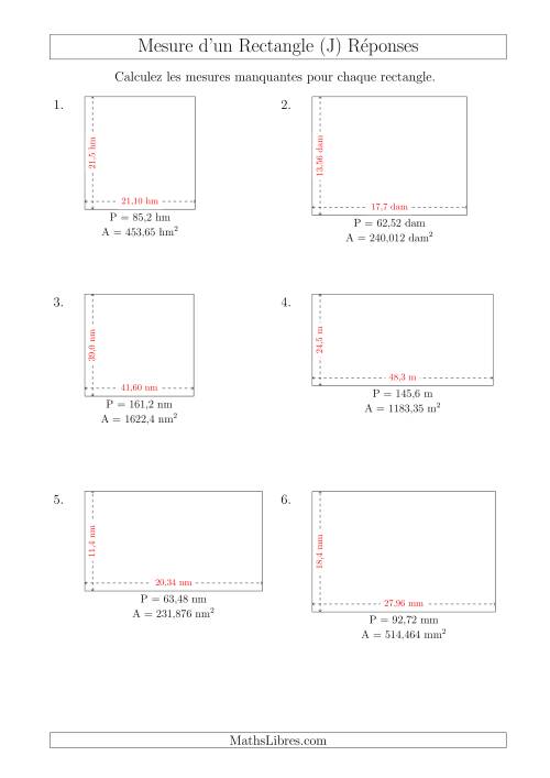 Calcul de la Longueur et la Largeur des Rectangles (Avec des Nombres Décimaux) (J) page 2