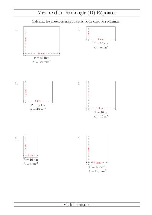 Calcul de la Longueur et la Largeur des Rectangles (Avec de Petits Nombres Entiers) (D) page 2