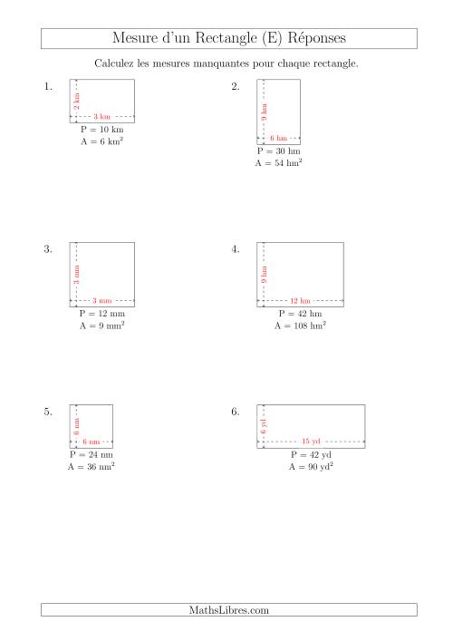 Calcul de la Longueur et la Largeur des Rectangles (Avec de Petits Nombres Entiers) (E) page 2