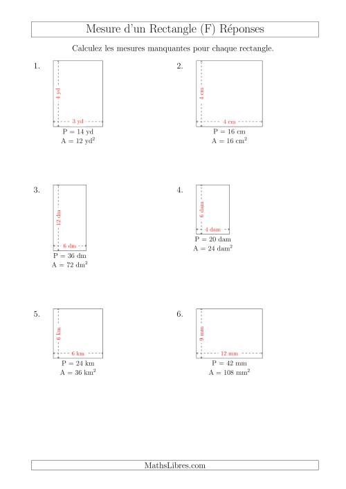 Calcul de la Longueur et la Largeur des Rectangles (Avec de Petits Nombres Entiers) (F) page 2