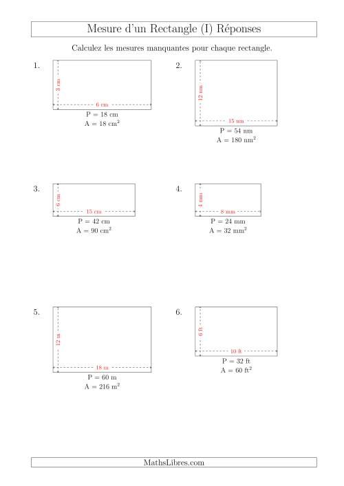 Calcul de la Longueur et la Largeur des Rectangles (Avec de Petits Nombres Entiers) (I) page 2