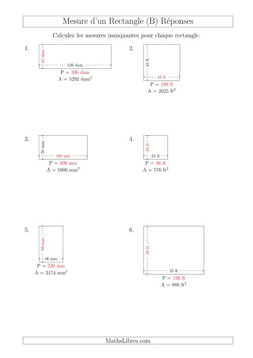 Calcul du Perimètre, Longueur ou Largeur des Rectangles (Avec de Larges Nombres Entiers) (B) page 2