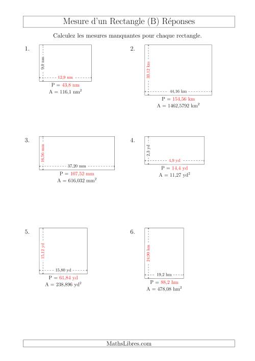Calcul du Perimètre, Longueur ou Largeur des Rectangles (Avec des Nombres Décimaux) (B) page 2