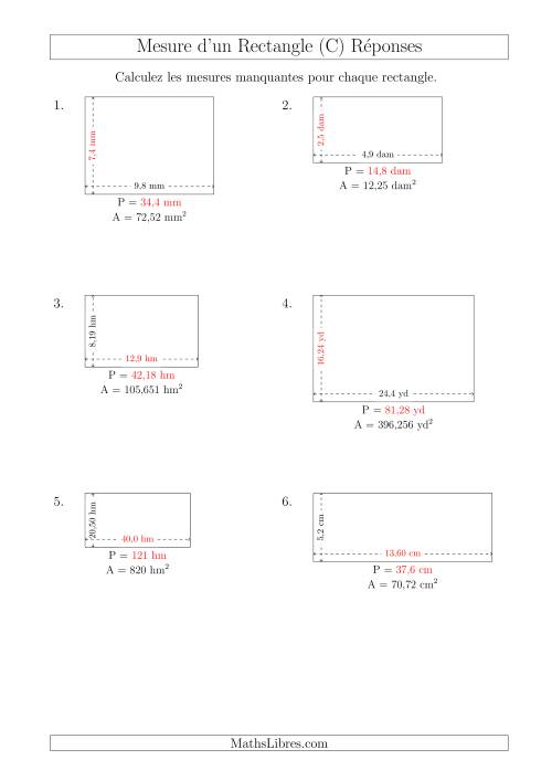 Calcul du Perimètre, Longueur ou Largeur des Rectangles (Avec des Nombres Décimaux) (C) page 2