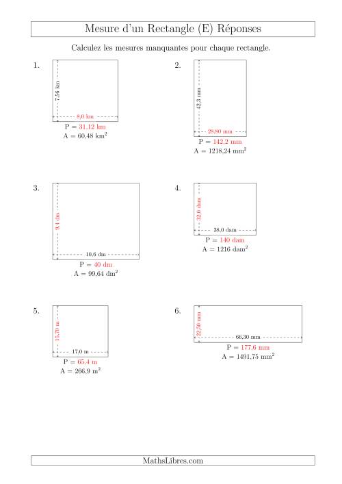 Calcul du Perimètre, Longueur ou Largeur des Rectangles (Avec des Nombres Décimaux) (E) page 2