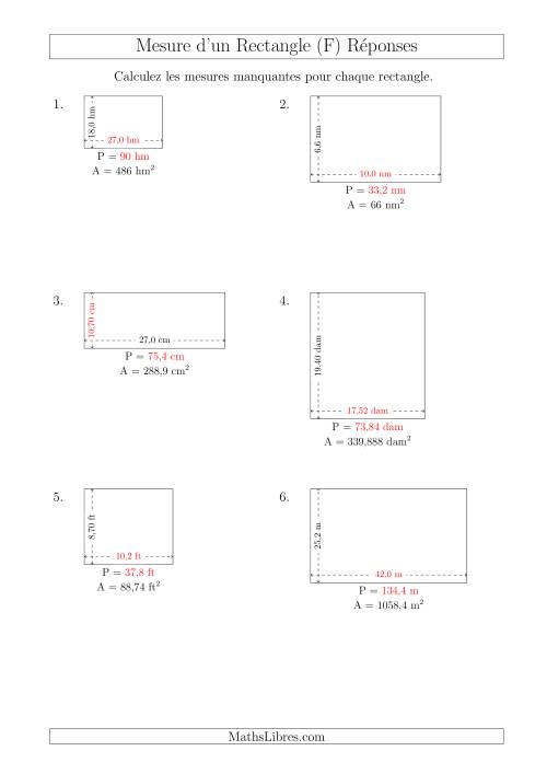 Calcul du Perimètre, Longueur ou Largeur des Rectangles (Avec des Nombres Décimaux) (F) page 2