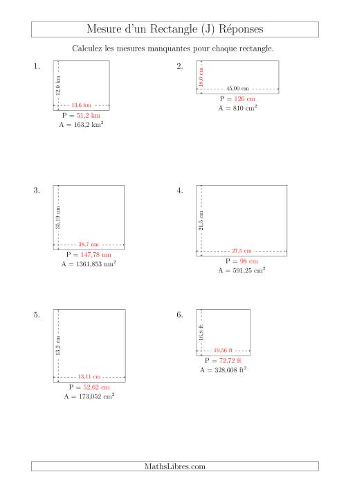 Calcul du Perimètre, Longueur ou Largeur des Rectangles (Avec des Nombres Décimaux) (J) page 2