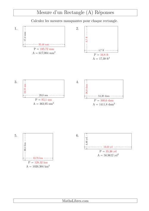 Calcul du Perimètre, Longueur ou Largeur des Rectangles (Avec des Nombres Décimaux) (Tout) page 2