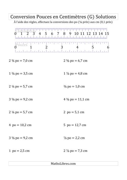 Conversions métriques/impériales à l'aide d'une règle -- Pouces à centimètres (G) page 2