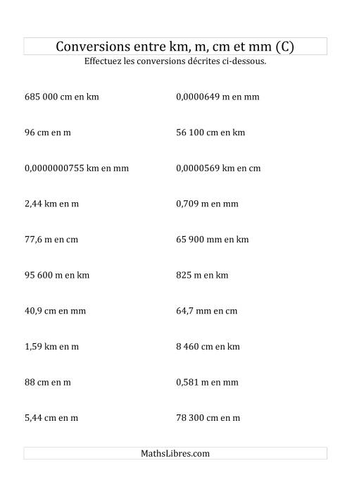Conversions métriques -- Millimètres, centimètres, mètres, kilomètres (C)