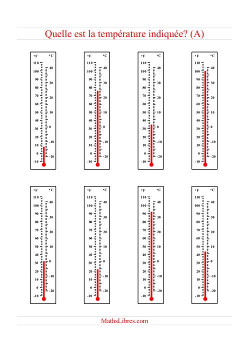 Lecture de température sur un thermomètre (A)