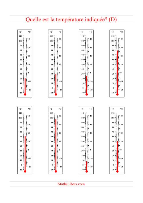 Lecture de température sur un thermomètre (D)