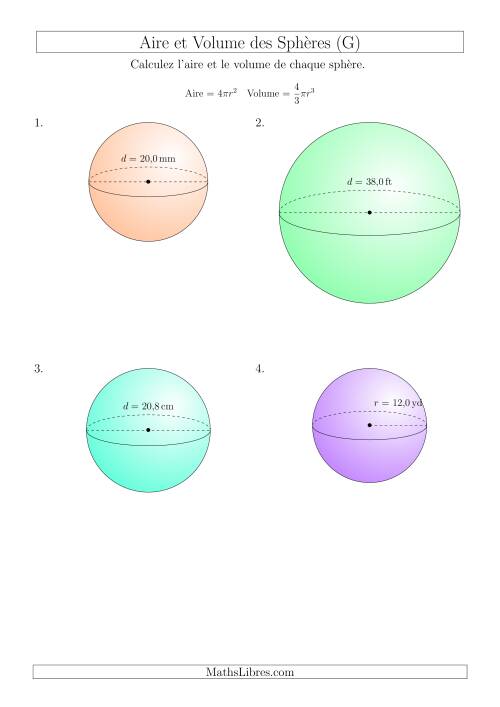 Calcul de l’Aire et du Volume des Sphères (Nombres Décimaux au Dixième Près) (G)