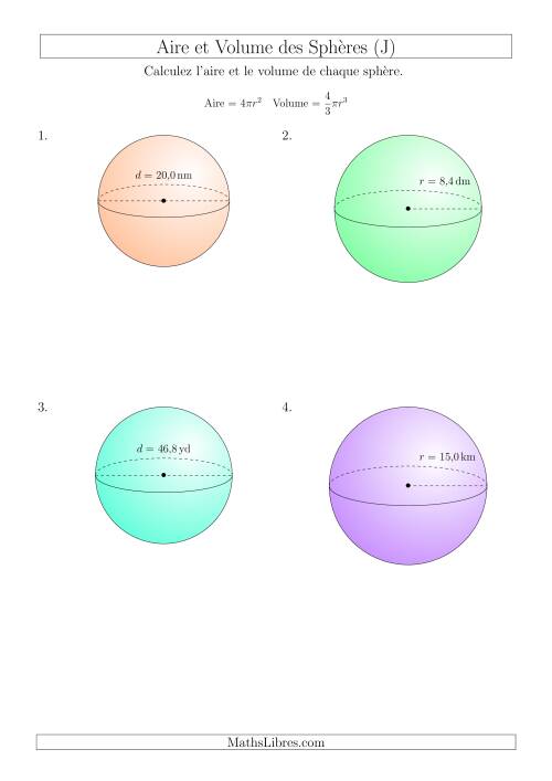 Calcul de l’Aire et du Volume des Sphères (Nombres Décimaux au Dixième Près) (J)