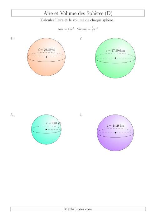 Calcul de l’Aire et du Volume des Sphères (Nombres Décimaux au Centième Près) (D)