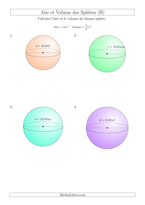Calcul de l’Aire et du Volume des Sphères (Nombres Décimaux au Centième Près) (H)