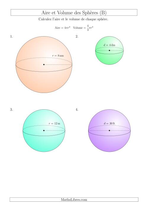 Calcul de l’Aire et du Volume des Sphères (Nombres Entiers) (B)