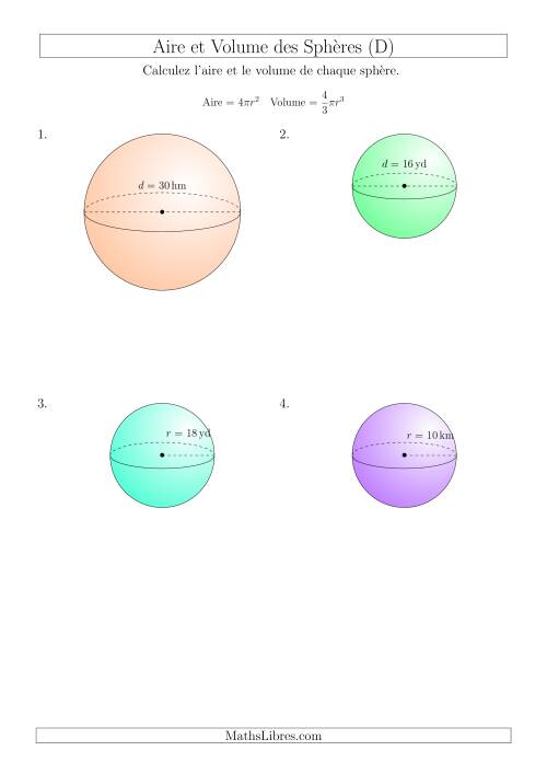 Calcul de l’Aire et du Volume des Sphères (Nombres Entiers) (D)