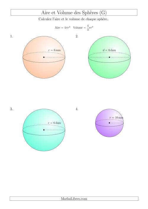 Calcul de l’Aire et du Volume des Sphères (Nombres Entiers) (G)