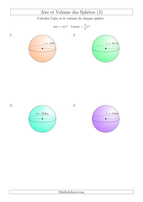 Calcul de l’Aire et du Volume des Sphères (Nombres Entiers) (J)