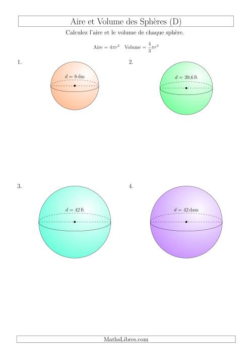 Calcul de l’Aire et du Volume des Sphères (Nombres Entiers  Décimaux Mixtes) (D)